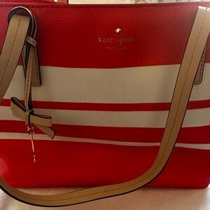 Kate Spade Orange and White Striped Tote Bag